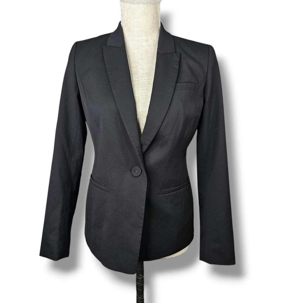 Lafayette 148 Size 2 Black Blazer Stretch One Button Notch Collar Business